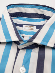 Camicia Borriello Napoli in Cotone a Righe Bianco, Blu e Azzurro