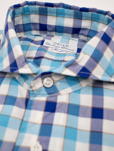 Camicia Orian in Cotone Fantasia Quadri Bianco, Blu e Azzurro