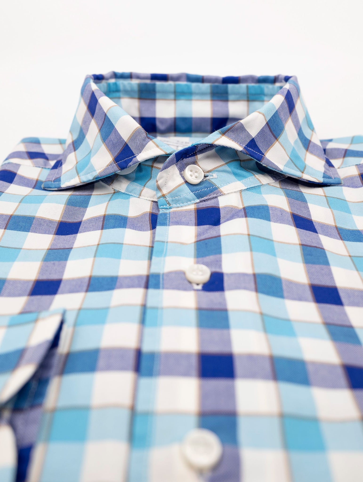 Camicia Orian in Cotone Fantasia Quadri Bianco, Blu e Azzurro