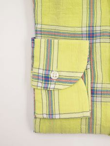 Camicia Orian in Cotone Goffrato Fantasia Check Lime, Blu e Rosa
