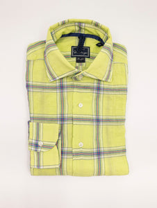 Camicia Orian in Cotone Goffrato Fantasia Check Lime, Blu e Rosa