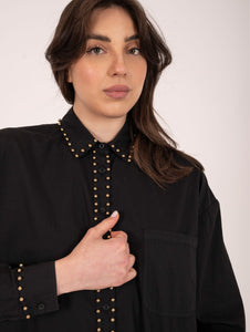Camicia Borchie Brand Unique in Cotone Nera