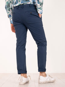 Pantalone Devore Slim James in Cotone Doppio Indaco