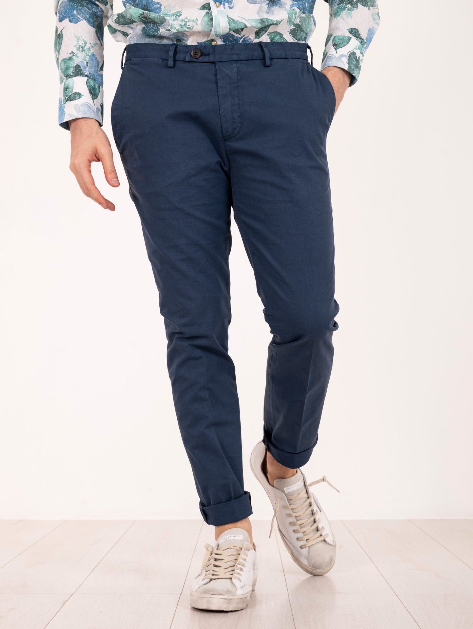 Pantalone Devore Slim James in Cotone Doppio Indaco