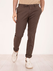 Pantalone Devore Slim James in Cotone Doppio Testa di Moro