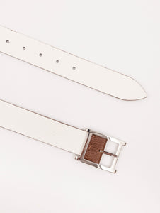 Cintura Orciani Reversibile in Pelle Martellata Sigaro e Bianco