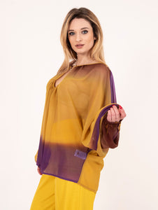 Blusa Simona Corsellini in Georgette Sfumata Viola e Senape