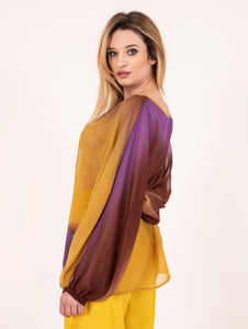 Blusa Simona Corsellini in Georgette Sfumata Viola e Senape