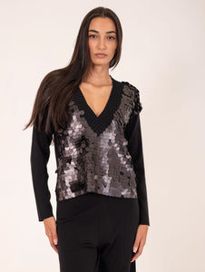 Maglia V Alpha Studio con Macro Paillettes Nera