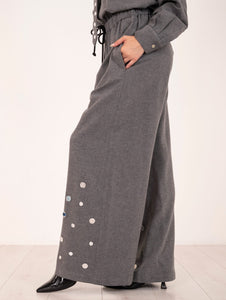 Pantalone Alysi con Maxi Paillettes in Flanella Leggera Grigia