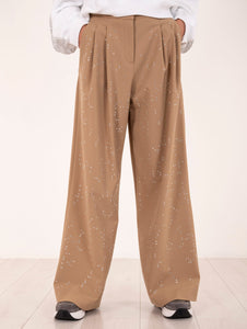 Pantalone Alysi con Strass in Tela di Lana Sabbia