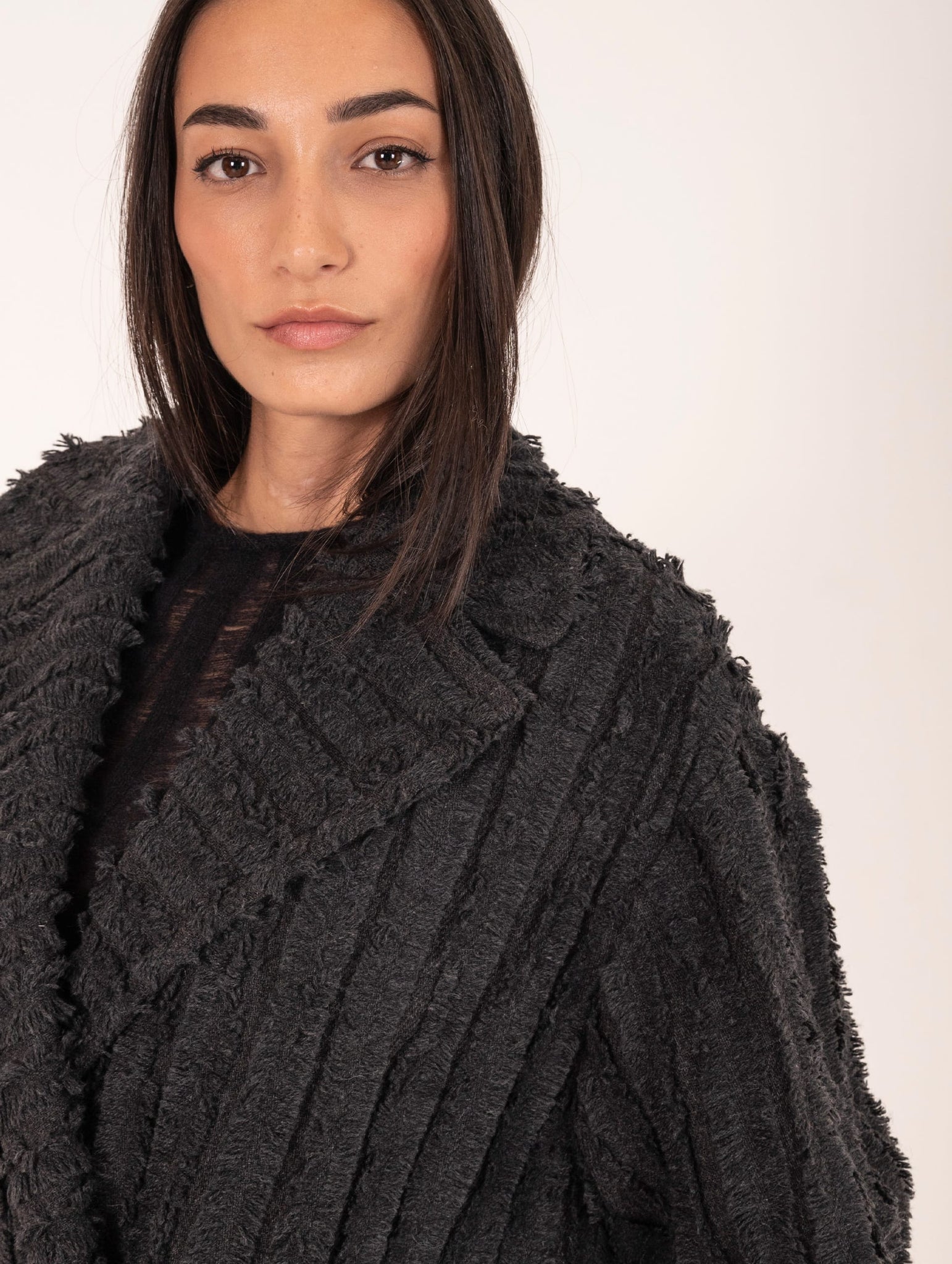 Cappotto Fringed Alysi in Lana Antracite