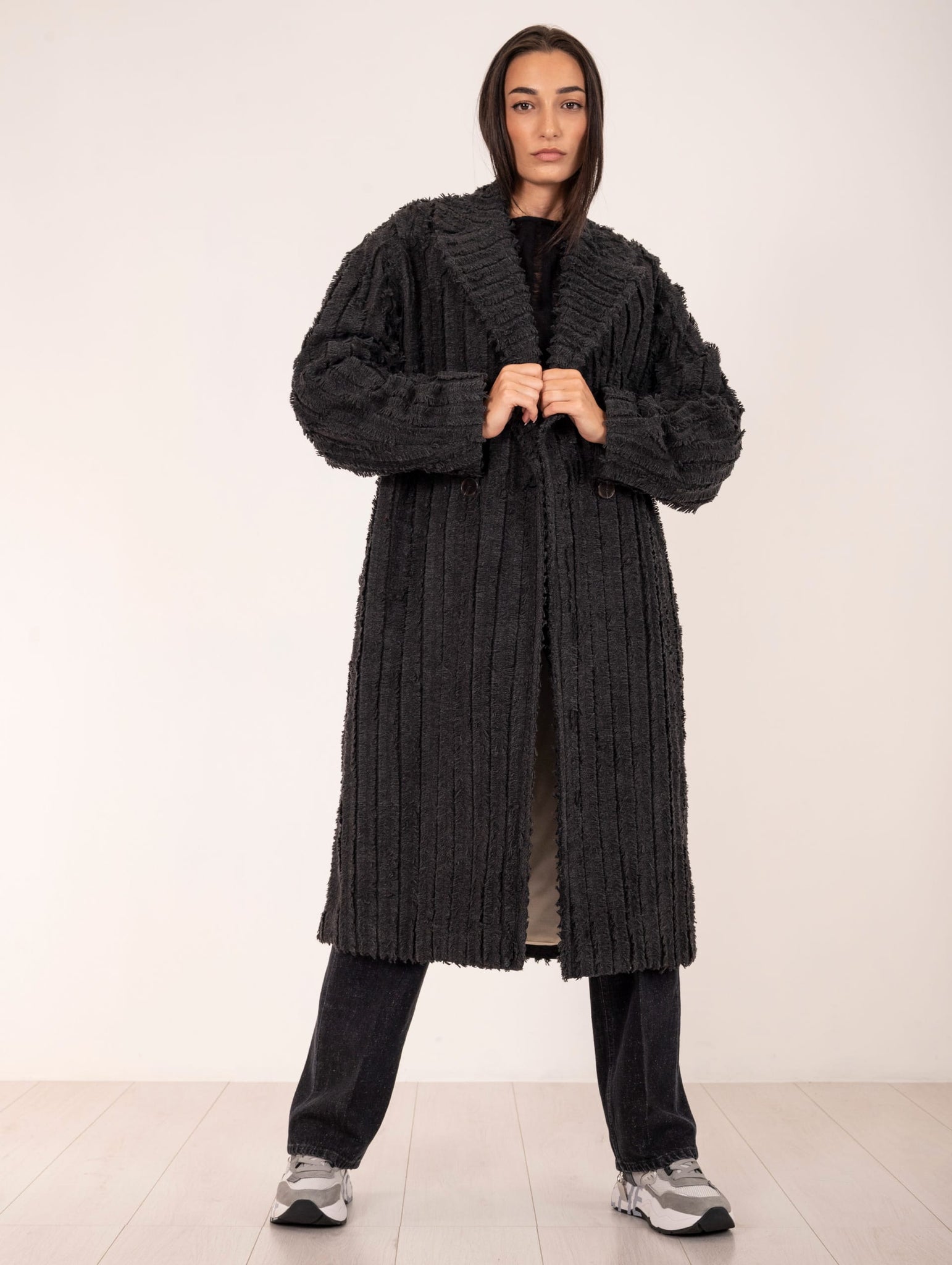 Cappotto Fringed Alysi in Lana Antracite