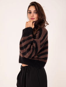 Pull Dolcevita Alysi in Mohair Marrone e Nero