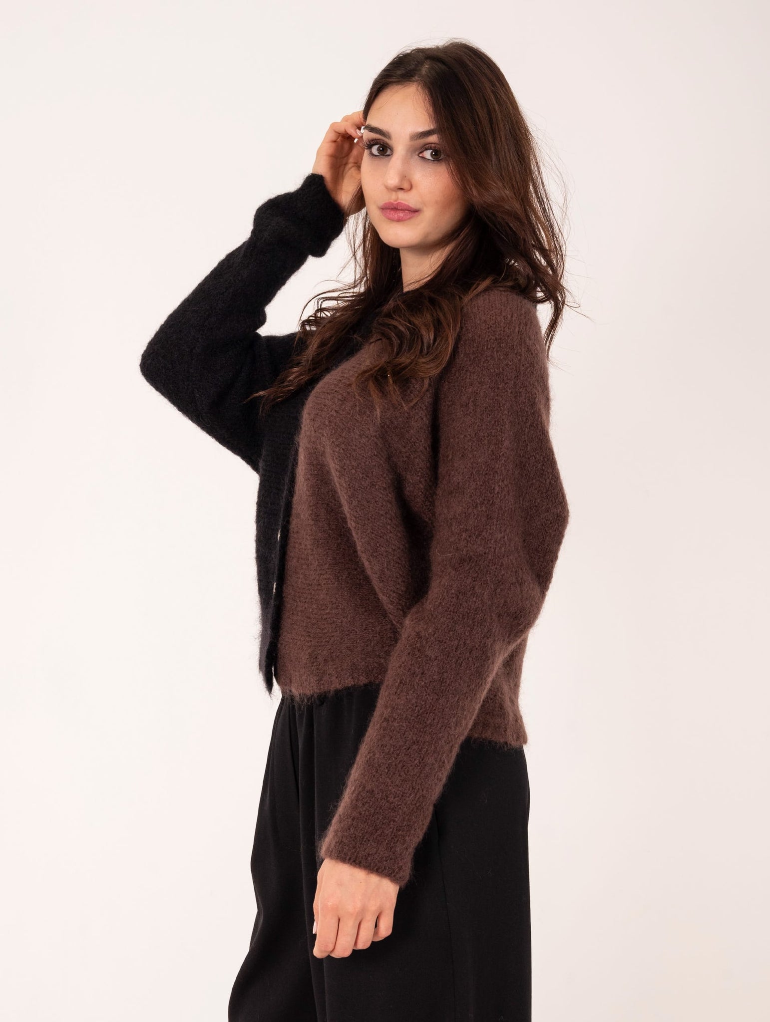 Cardigan Alysi in Mohair Marrone e Nero