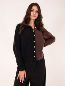 Cardigan Alysi in Mohair Marrone e Nero