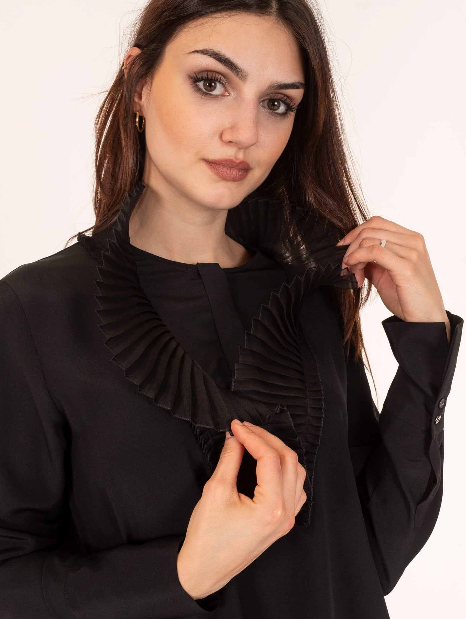 Camicia Antonelli Firenze con Plissè in Pura Seta Nero