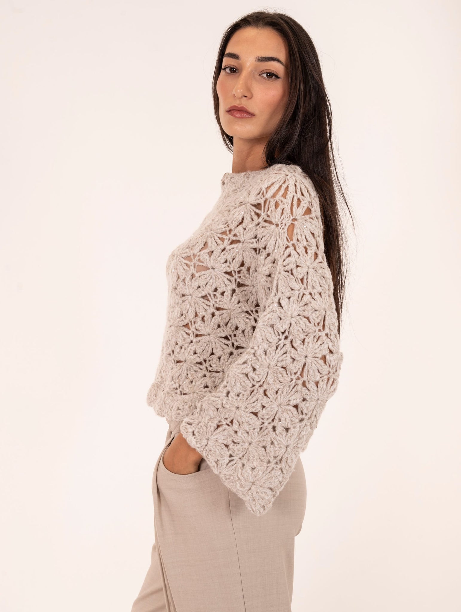 Pull Luna Antonelli Firenze in Lana, Viscosa e Alpaca Beige