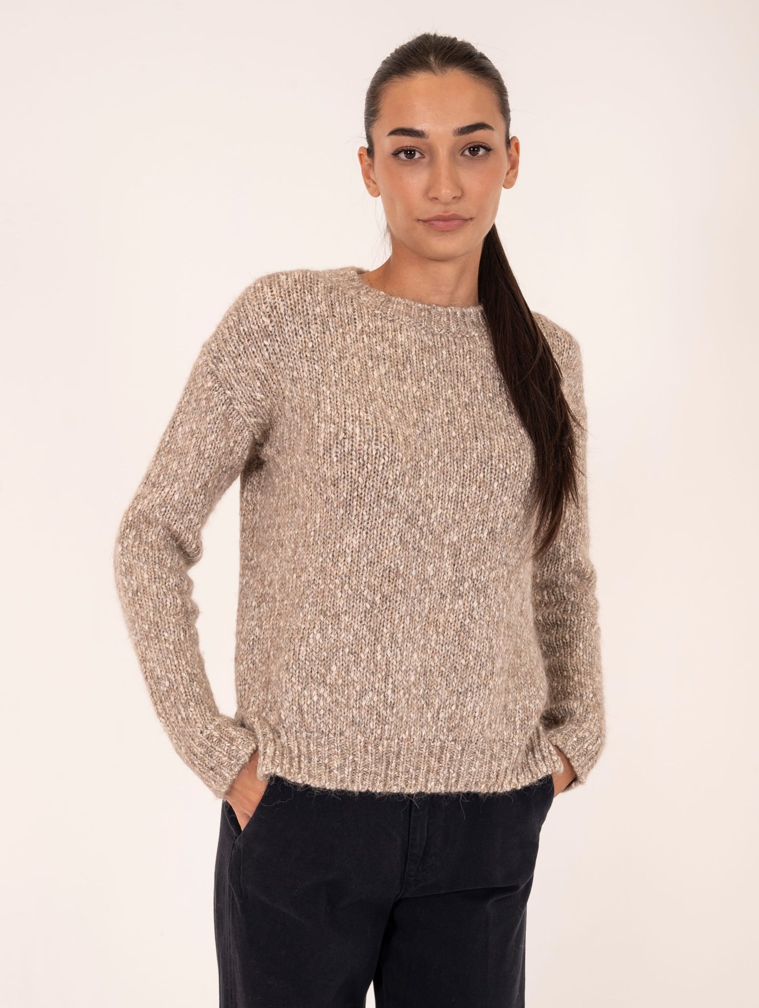 Pull Base in Cotone e Alpaca Beige Melange