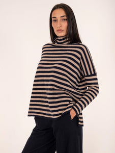 Maglia Righe Base in Lana Merino Extrafine Blu e Beige