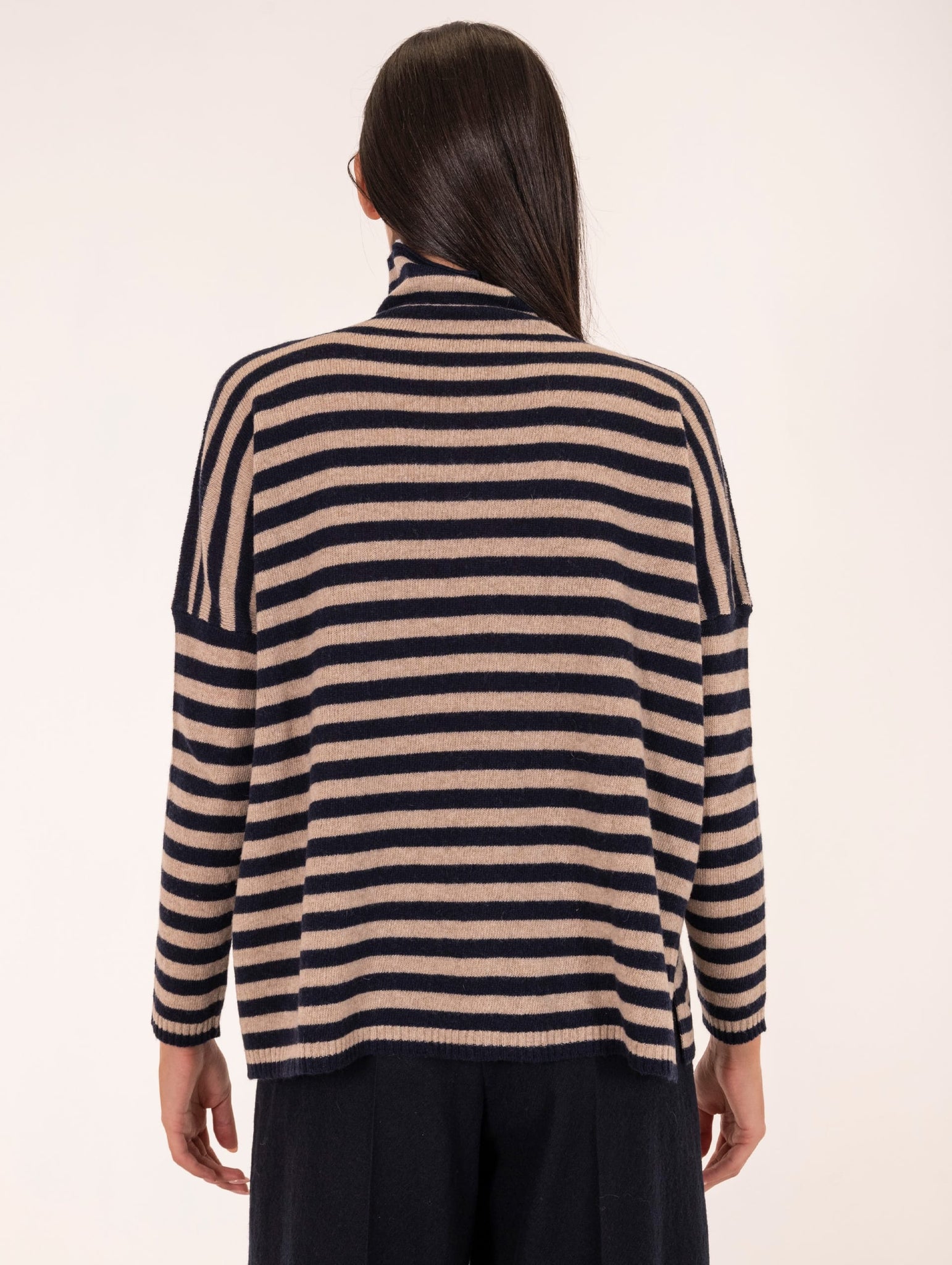 Maglia Righe Base in Lana Merino Extrafine Blu e Beige