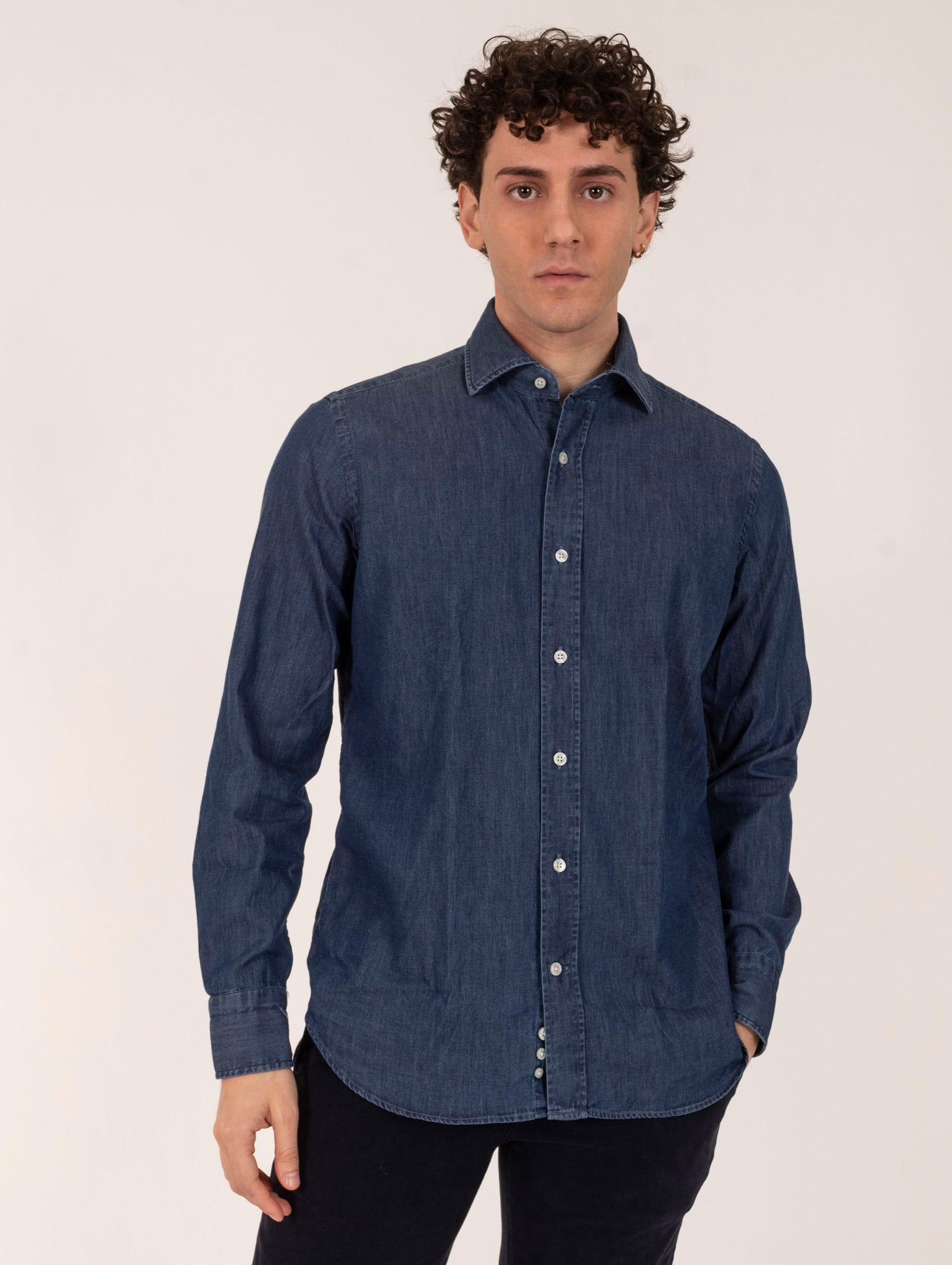 Camicia Caliban in Cotone Denim Scuro