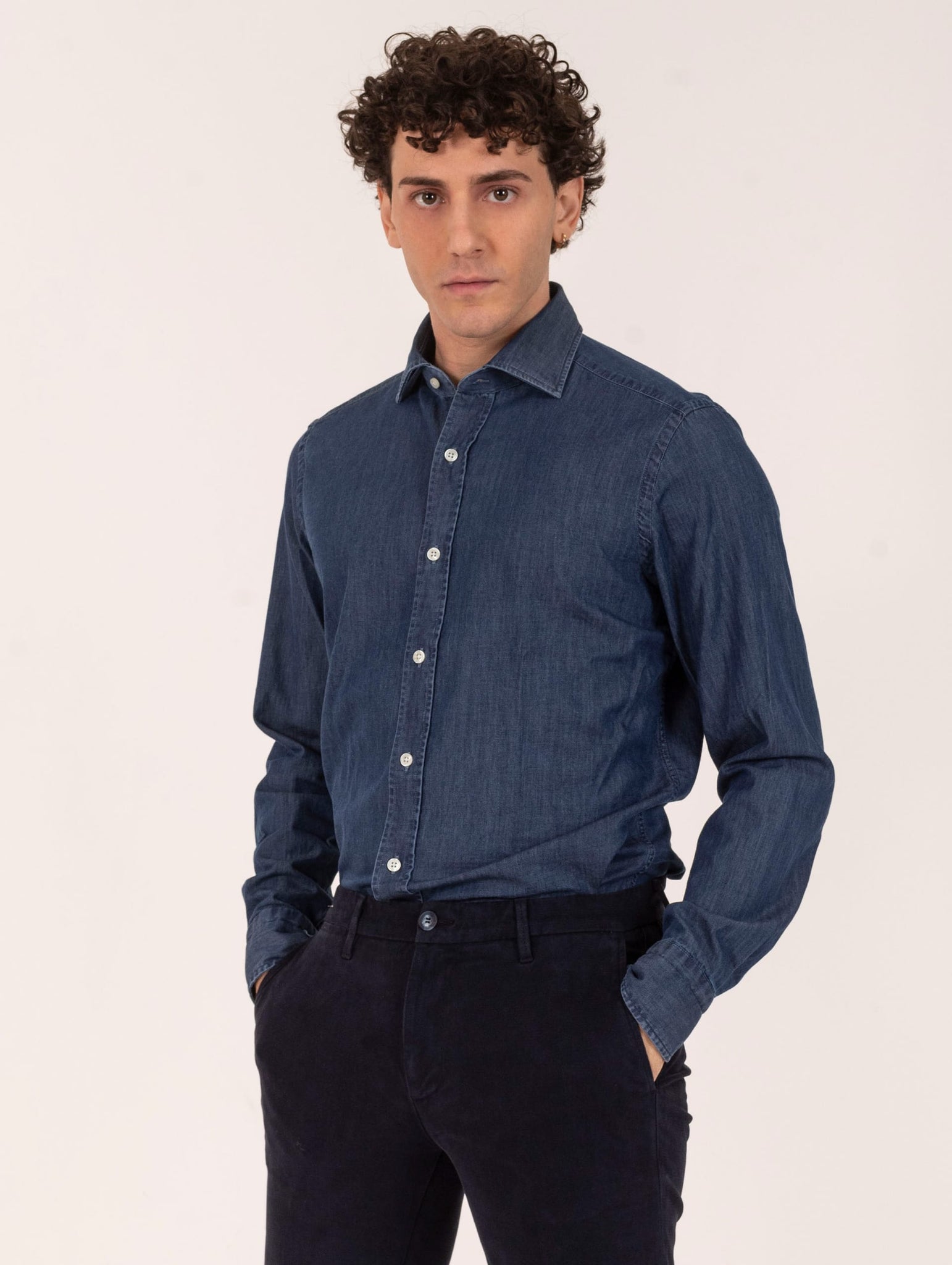 Camicia Caliban in Cotone Denim Scuro