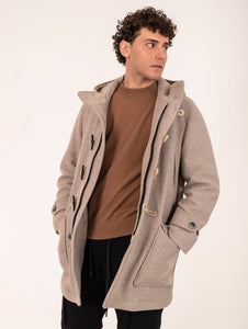 Duffle Coat Camplin in Lana con Cappuccio Tortora