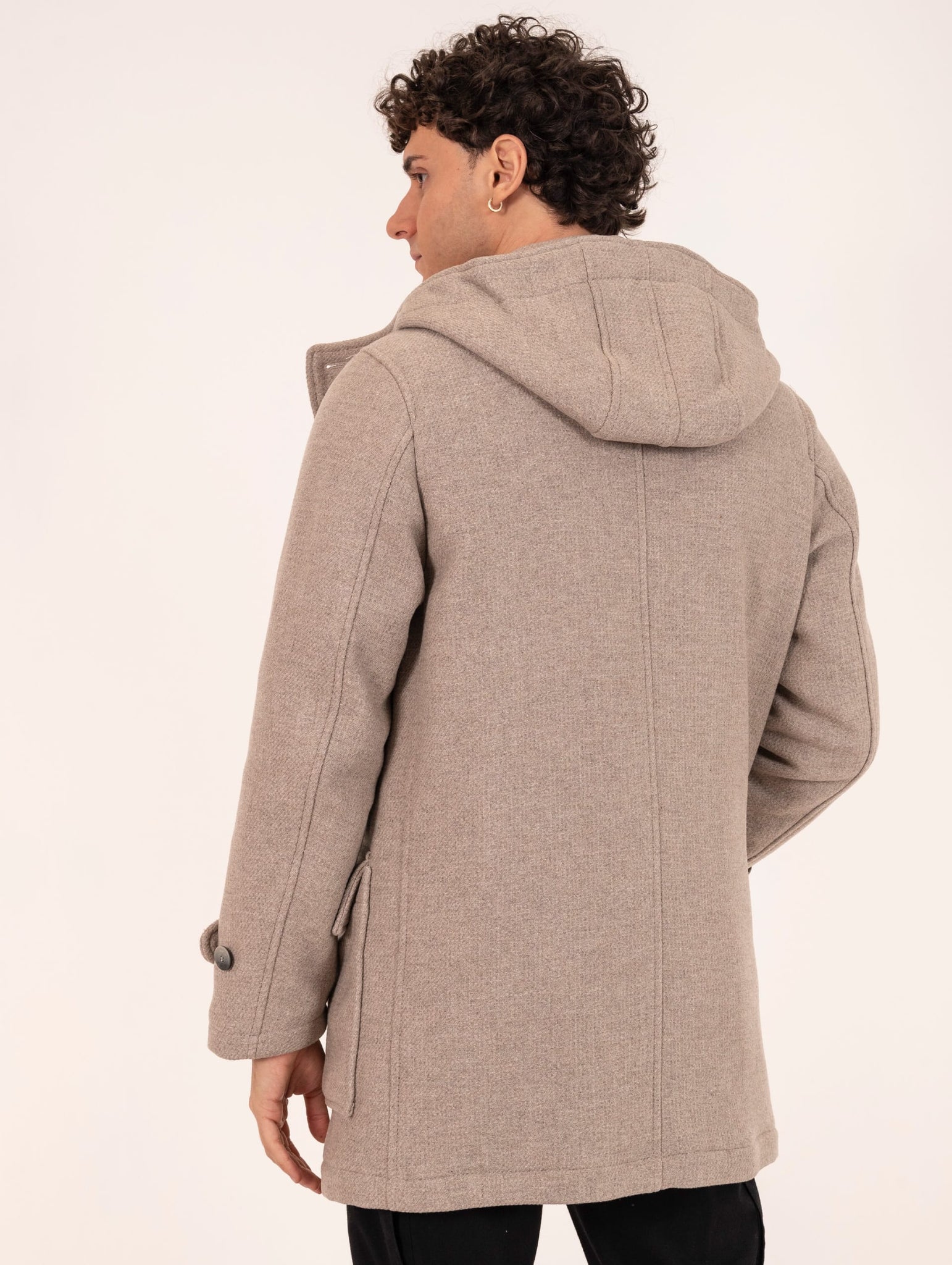 Duffle Coat Camplin in Lana con Cappuccio Tortora