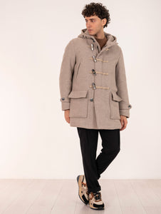 Duffle Coat Camplin in Lana con Cappuccio Tortora