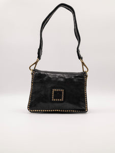 Borsa Agnese Campomaggi con Borchie Fiore e Strass in Pelle Nero