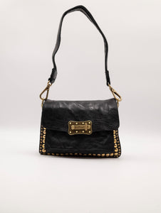 Borsa Agnese Campomaggi con Borchie Fiore e Strass in Pelle Nero