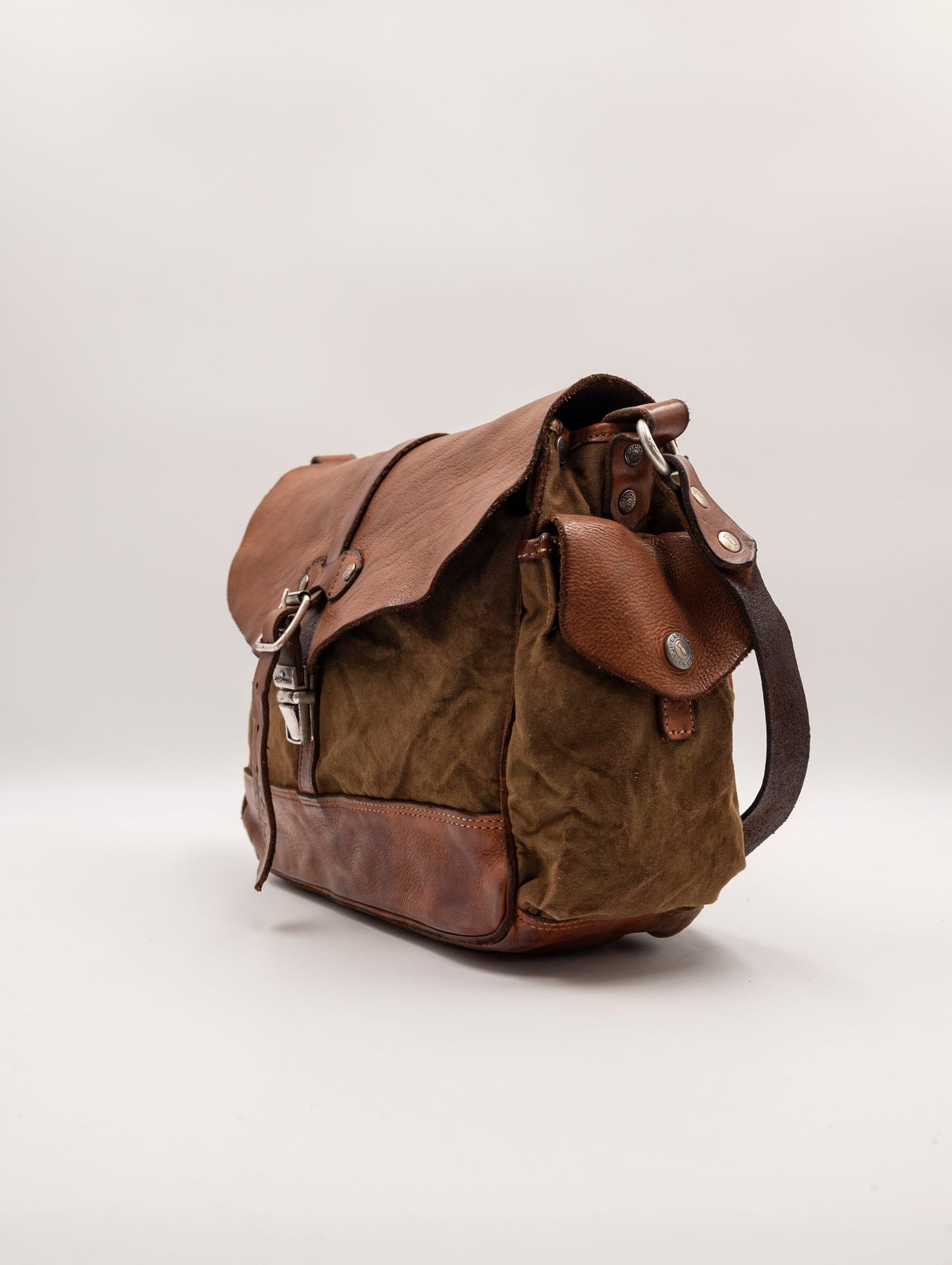 Borsa Campomaggi Saturno in Canvas e Pelle Cognac e Oliva