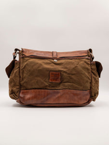 Borsa Campomaggi Saturno in Canvas e Pelle Cognac e Oliva