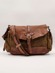 Borsa Campomaggi Saturno in Canvas e Pelle Cognac e Oliva