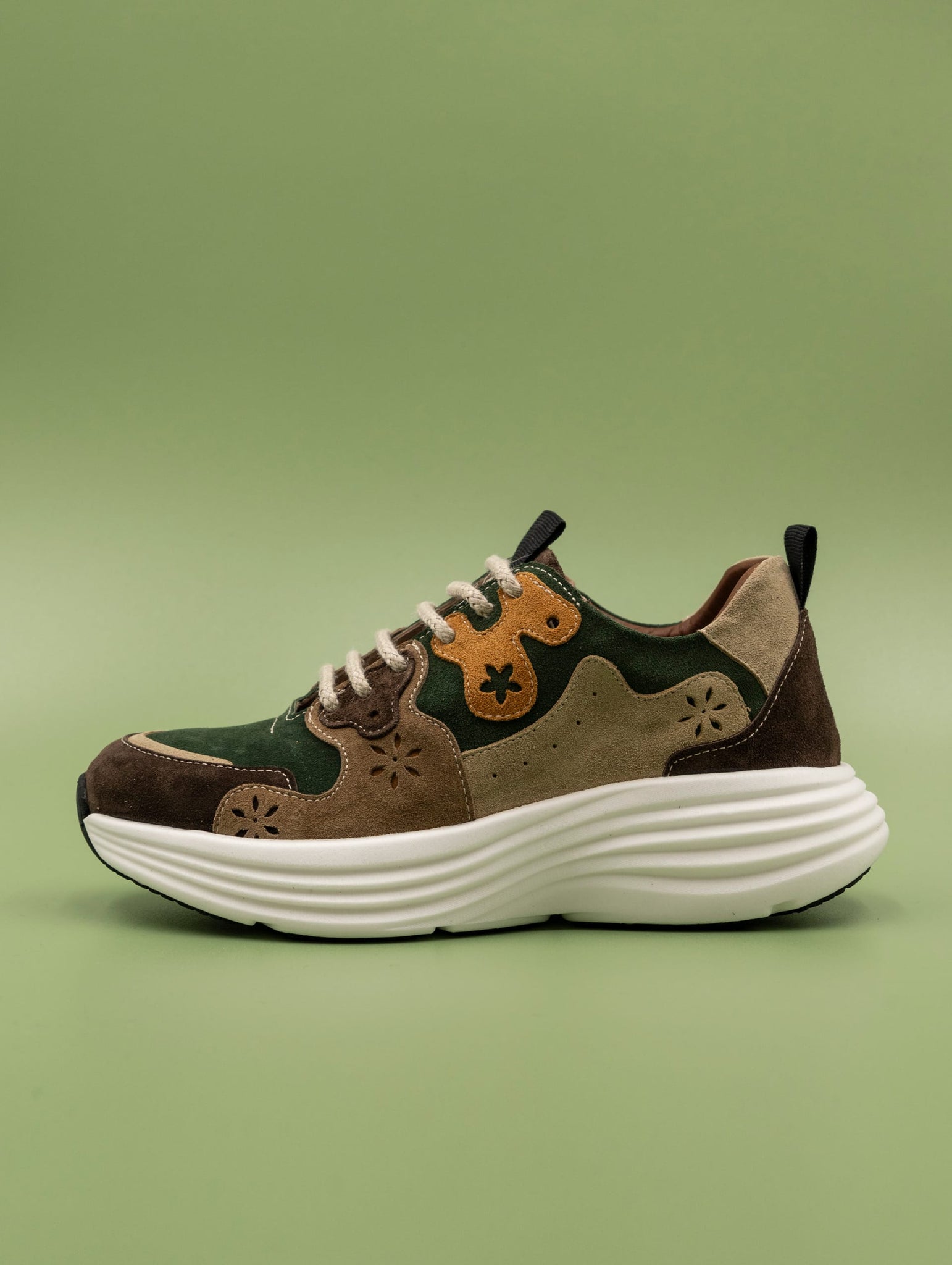 Sneakers Crosta Chiarini Bologna in Suede Verde Multicolor