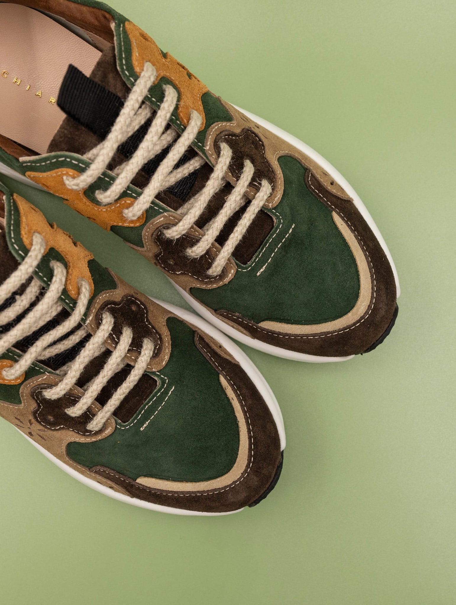 Sneakers Crosta Chiarini Bologna in Suede Verde Multicolor