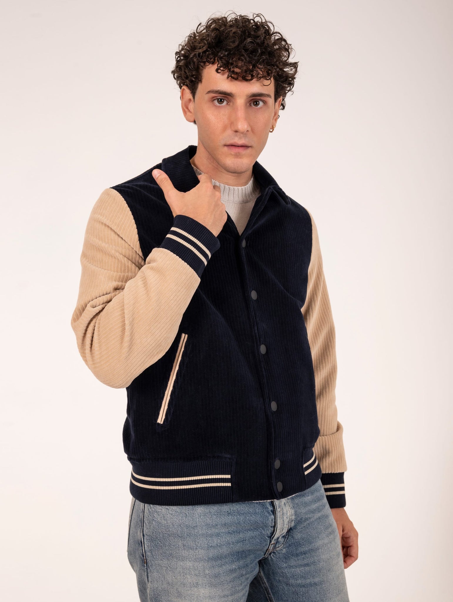 Bomber Varsity Circolo 1901 in Velluto a Coste Bicolor Navy e Beige