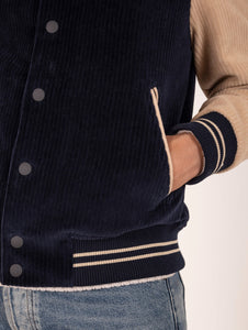 Bomber Varsity Circolo 1901 in Velluto a Coste Bicolor Navy e Beige