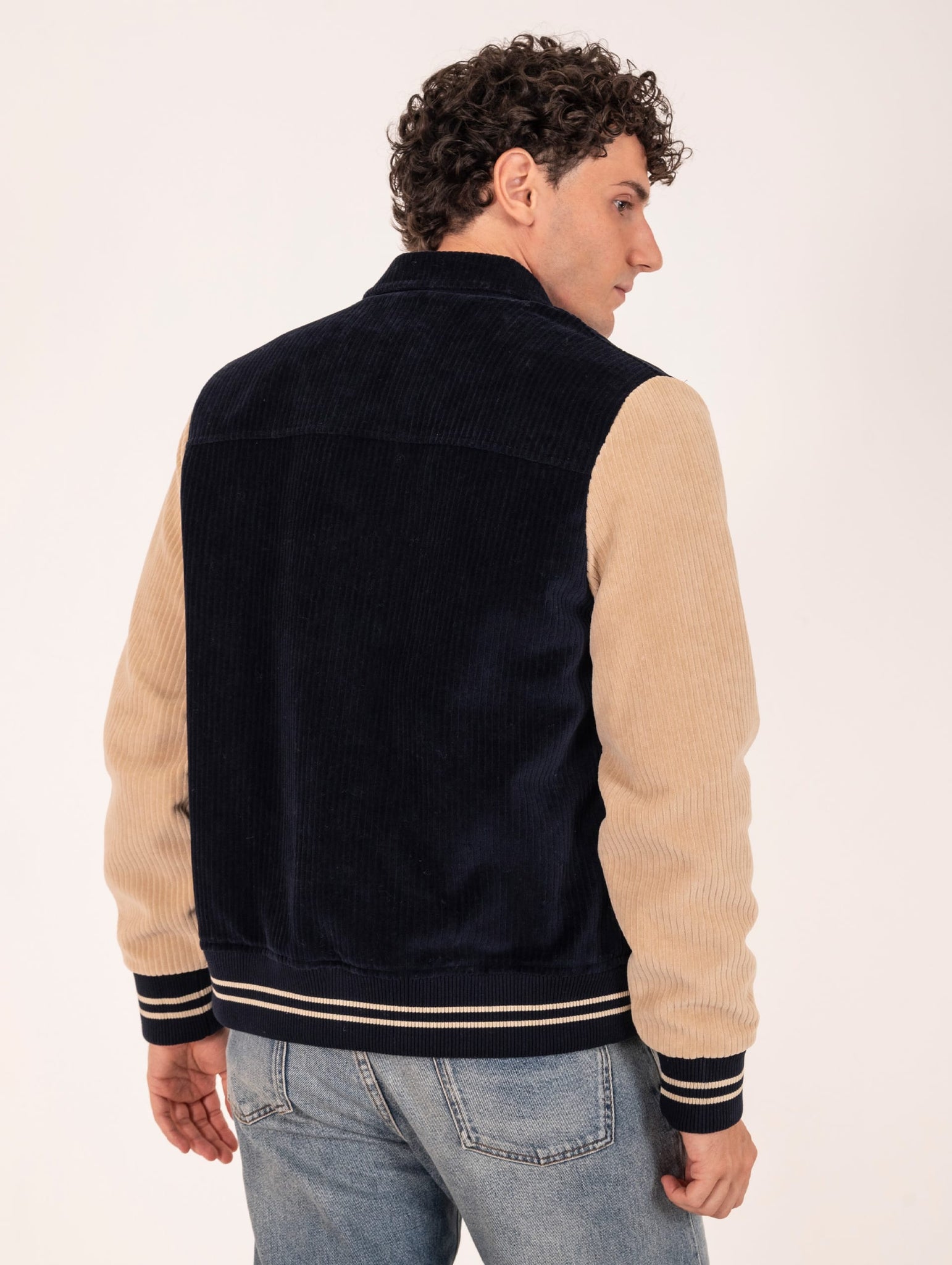 Bomber Varsity Circolo 1901 in Velluto a Coste Bicolor Navy e Beige