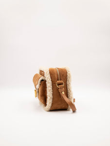 Mini Bag Coccinelle Beat in Camoscio ed Eco Shearling Cuoio