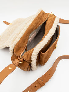 Borsa Coccinelle Campus in Camoscio ed Eco Shearling Naturale