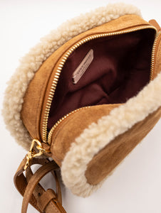 Mini Bag Tebe Coccinelle in Camoscio ed Eco Shearling Cuoio