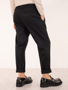 Pantalone Covert in Lana Vergine Piquet Nero