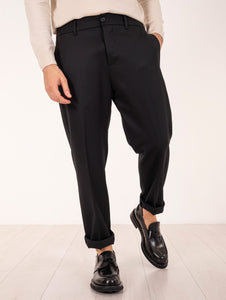 Pantalone Covert in Lana Vergine Piquet Nero