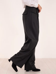 Pantalone Covert in Lana Vergine Nera