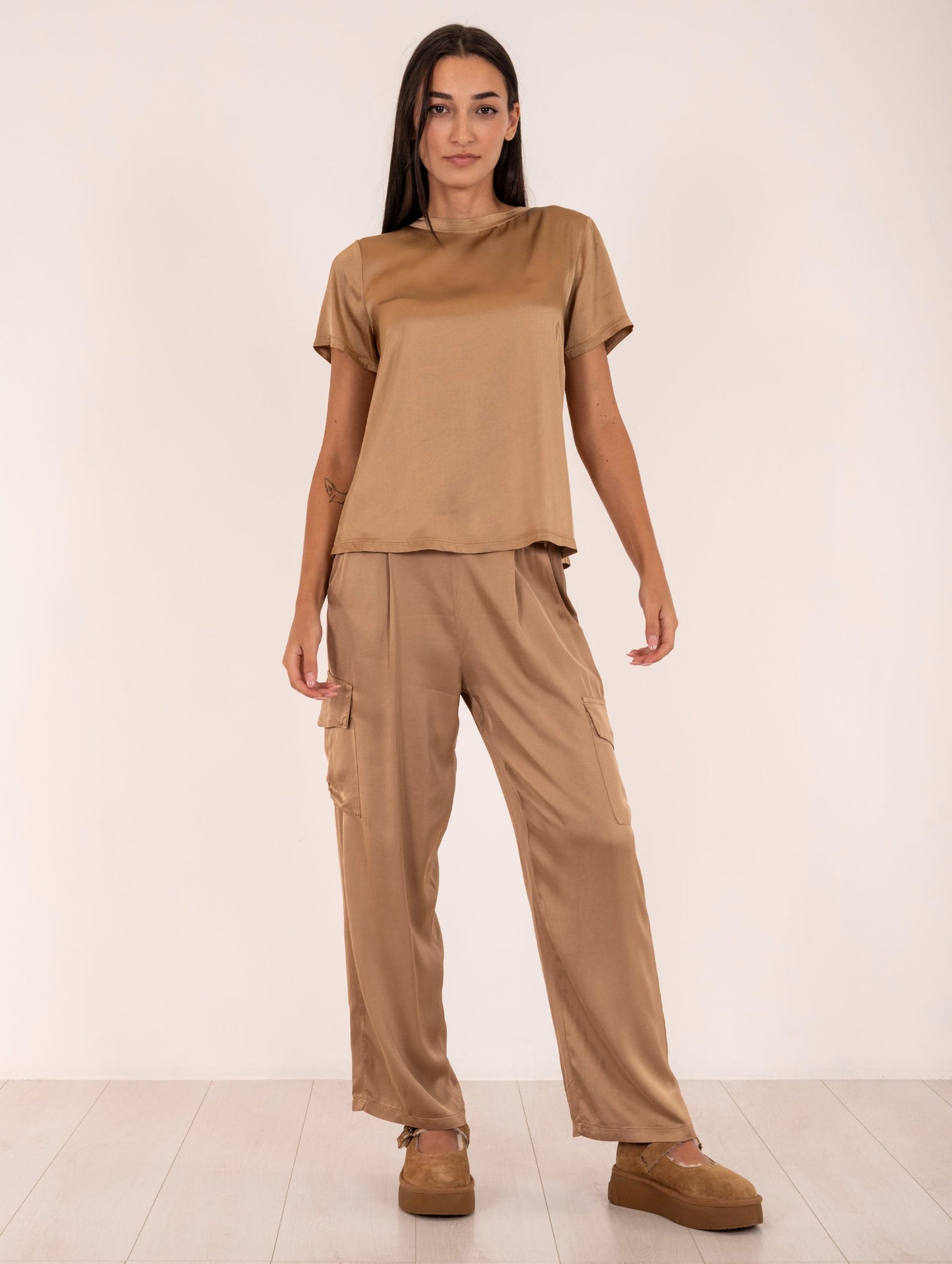 Pantalone Cargo Daniele Fiesoli in Viscosa Stretch Cammello