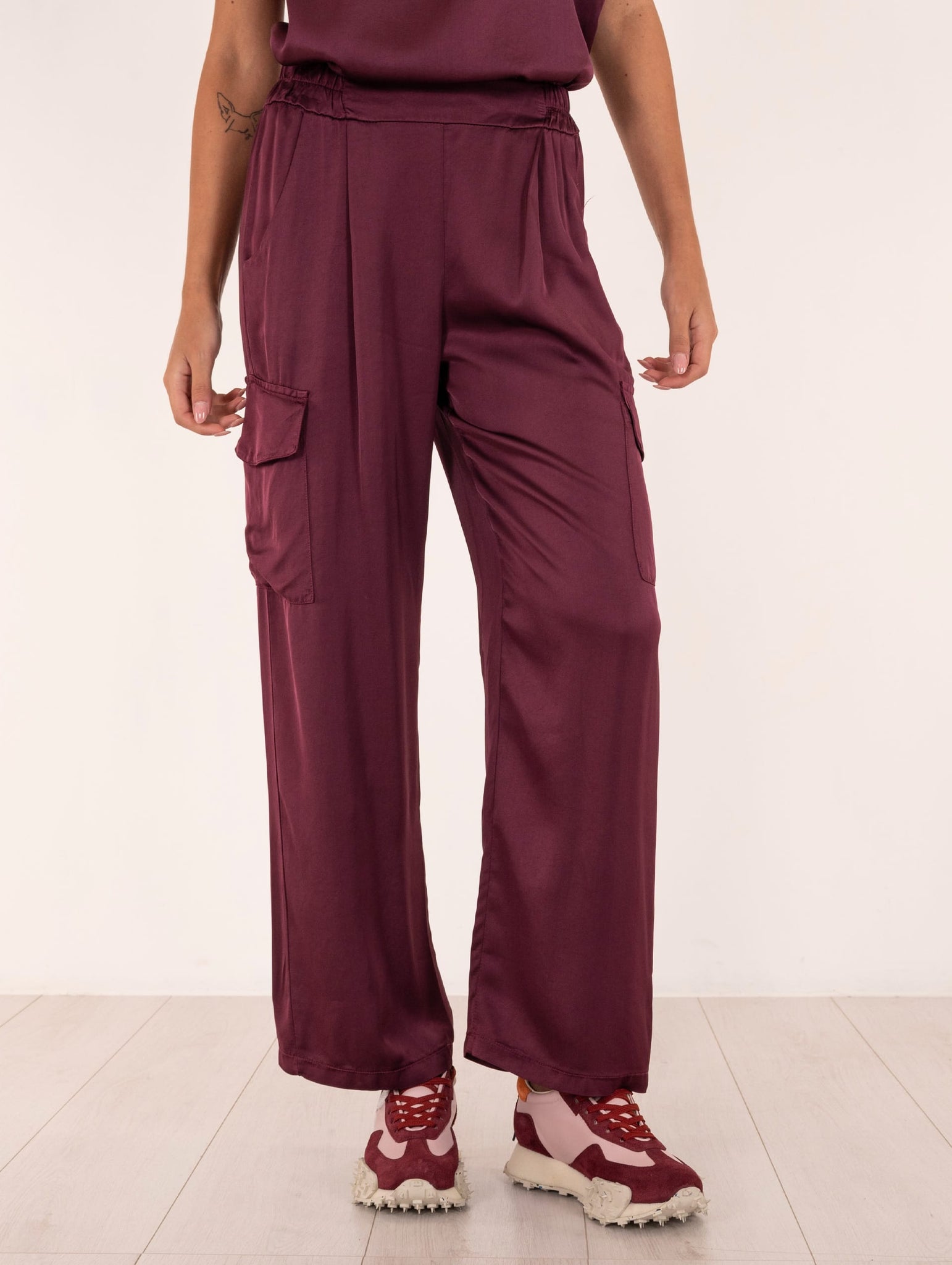 Pantalone Cargo Daniele Fiesoli in Viscosa Stretch Bordeaux