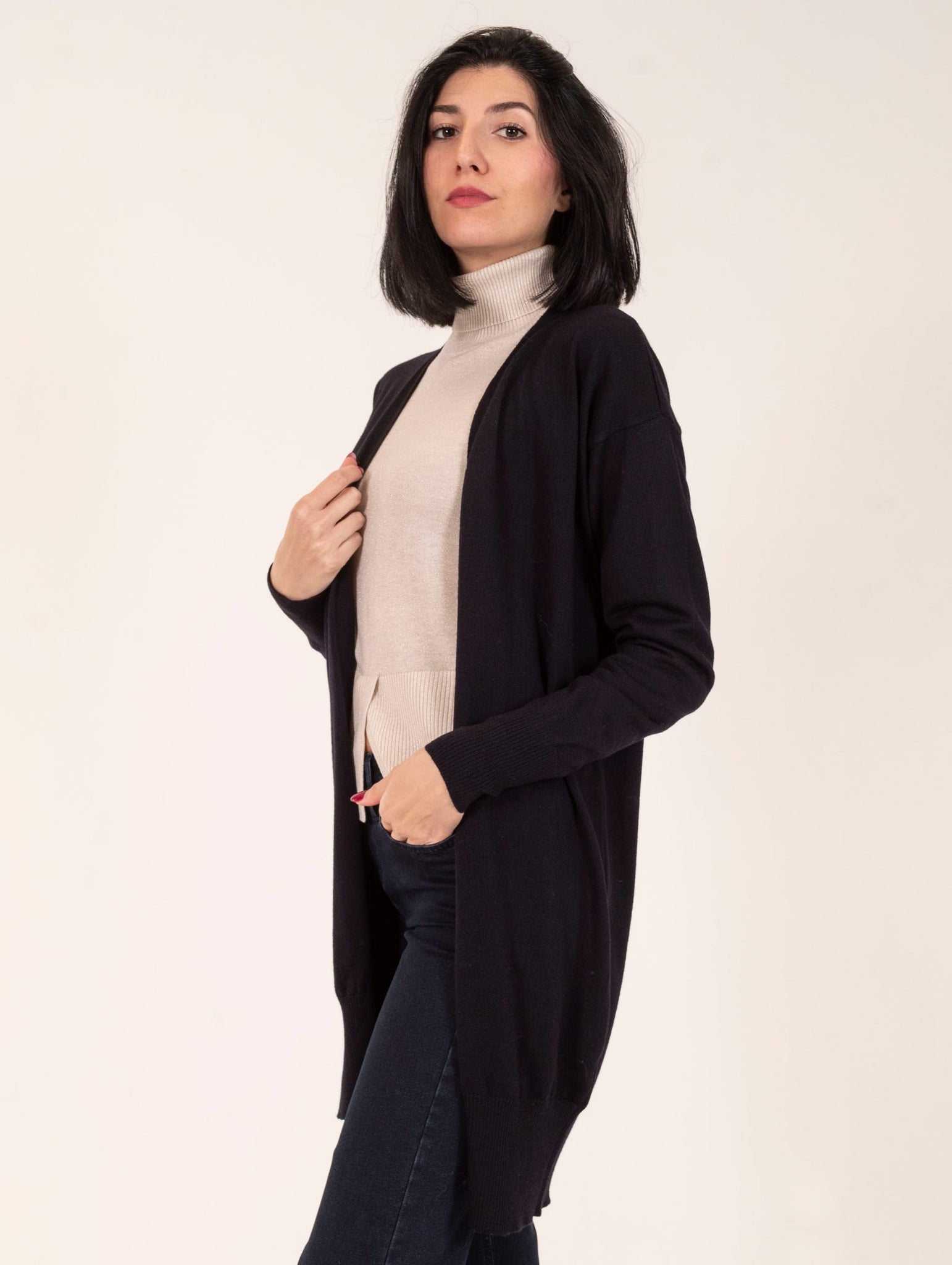 Cardigan Daniele Fiesoli in Lana Merino Blu Notte