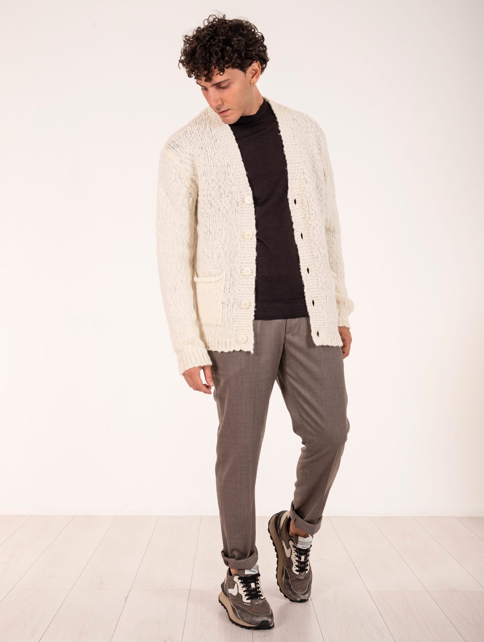 Cardigan Bouckle Daniele Fiesoli in Lana Panna